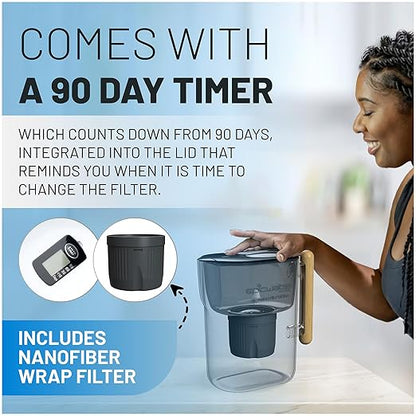 Epic Nano | Water Filter Pitchers for Drinking Water | 10 Cup | 150 Gallon Filter | Gravity Water Filter (Black & Bamboo)