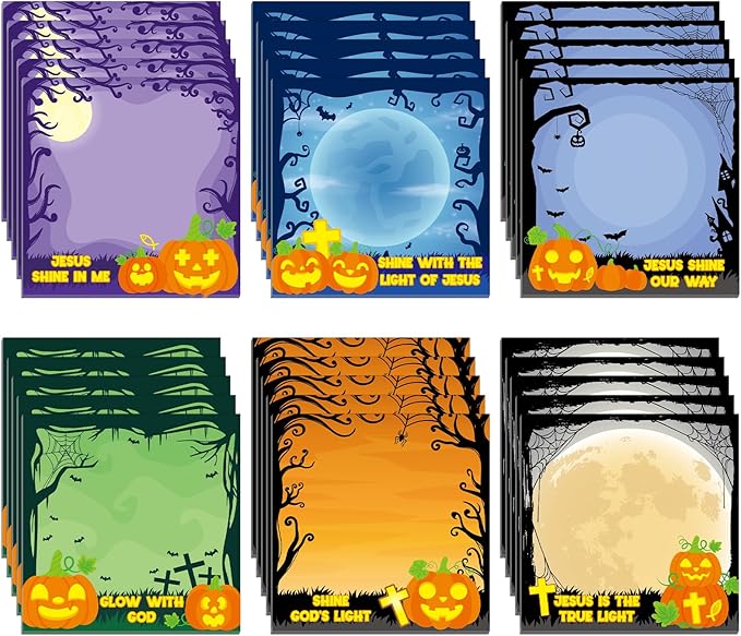 30 Pack Halloween Bible Sticky Notes - 600 Sheets Christian Jesus Pumpkin Sticky Notes Religious Bible Verse Quotes Notepads for Halloween Gifts Message Reminder Diary Lists