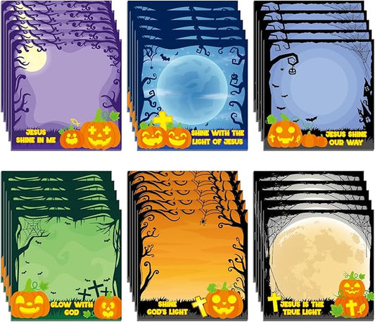 30 Pack Halloween Bible Sticky Notes - 600 Sheets Christian Jesus Pumpkin Sticky Notes Religious Bible Verse Quotes Notepads for Halloween Gifts Message Reminder Diary Lists
