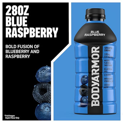 BODYARMOR Sports Drink Sports Beverage, Blue Raspberry, Coconut Water Hydration, Natural Flavors With Vitamins, Potassium-Packed Electrolytes, Perfect For Athletes, 28 Fl Oz (Pack of 15)