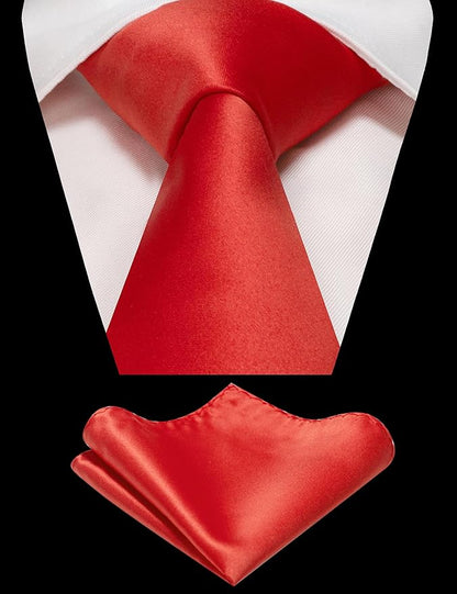 RBOCOTT Solid Color Tie and Pocket Square Hankerchief with Lapel Pin Set for Men