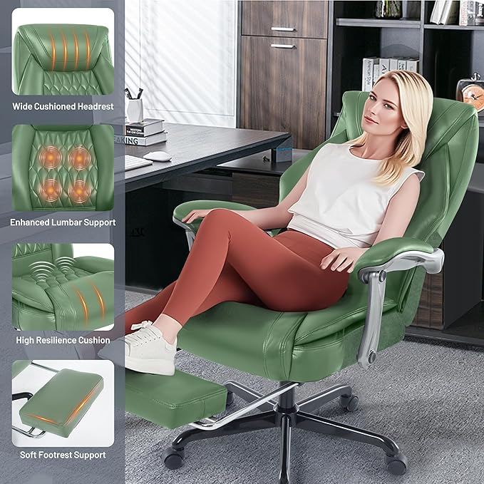 Massage Office Chair with Heating Function & Footrest, 6-Point Vibration, Ergonomic Executive Reclining Desk Chair with Padded Seat for Relaxation, Comfort & Stress Relief