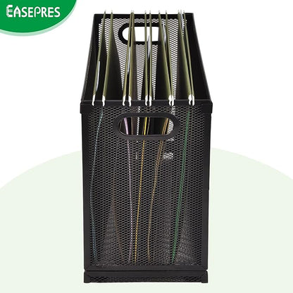 EASEPRES Desk Hanging File Organizer with 10 Folders, Mesh Metal Letter-Size Desktop File Holder Box for Filing Folder Storage Basket, 2 Pack Black, 12.2 x 9.45 x 5.45 inches