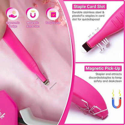 THINKLEARN Light Duty Staple Gun for Wood - Pink 4-in-1 Upholstery Staple Gun with 1600pcs JT21 Staples and Staple Remover, Fabric Staple Gun for Upholstering, Staple Gun for Crafts, DIY, Decoration