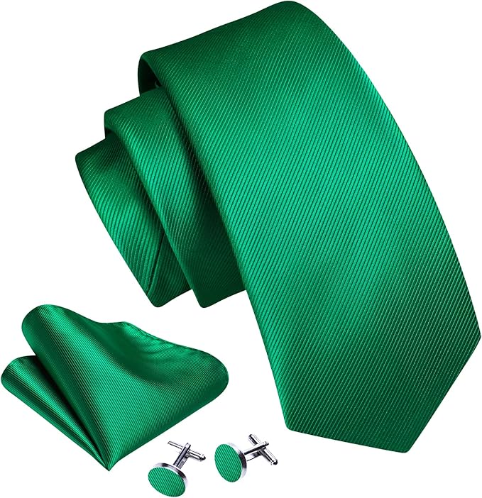 Barry.Wang Tie Sets for Men Silk Solid Necktie Stain Ties Handkerchief Pocket Square Cufflinks Wedding Business Dyed