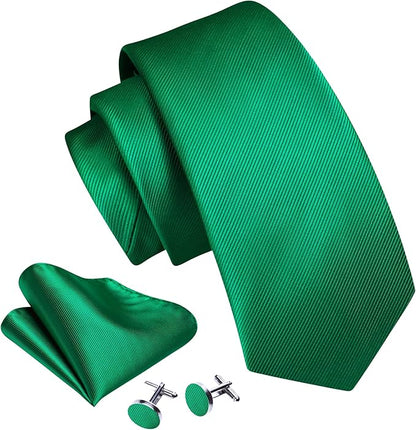 Barry.Wang Tie Sets for Men Silk Solid Necktie Stain Ties Handkerchief Pocket Square Cufflinks Wedding Business Dyed