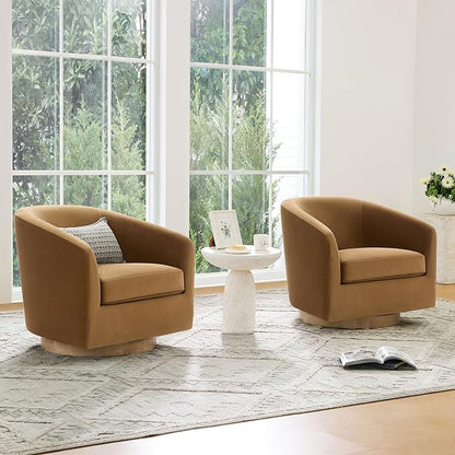 CHITA Swivel Accent Chair, FSC Certified Upholstered Velvet Barrel Chair for Living Room, Fully Assembled, Sand