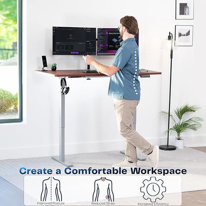 VIVO Electric 60 x 30 in Standing Desk, Memory Height Adjustment, 1B Series, Dark Walnut Top Gray Frame, DESK-KIT-1G6D-30