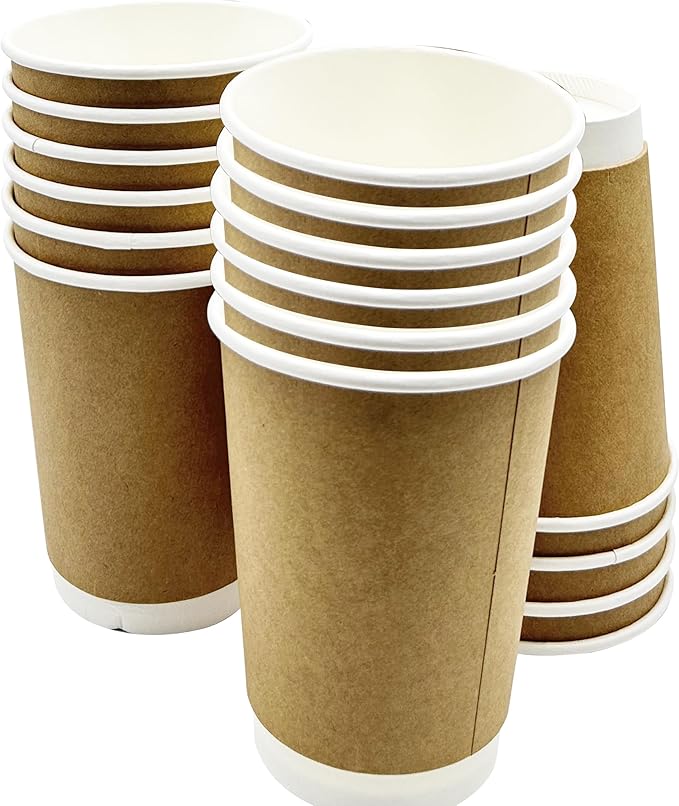 three leaf 12 Oz. Disposable Paper Cups, (Brown) 200 Ct. (8 Packs Of 25), Hot/Cold Cup For Coffee, Water, Tea, Juice, Picnic, Party, Travel And Events
