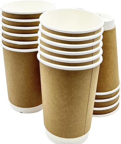 three leaf 12 Oz. Disposable Paper Cups, (Brown) 200 Ct. (8 Packs Of 25), Hot/Cold Cup For Coffee, Water, Tea, Juice, Picnic, Party, Travel And Events