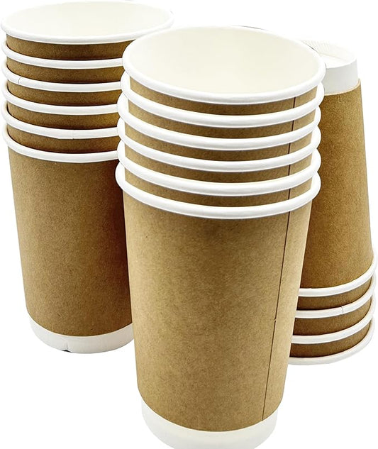 three leaf 12 Oz. Disposable Paper Cups, (Brown) 200 Ct. (8 Packs Of 25), Hot/Cold Cup For Coffee, Water, Tea, Juice, Picnic, Party, Travel And Events