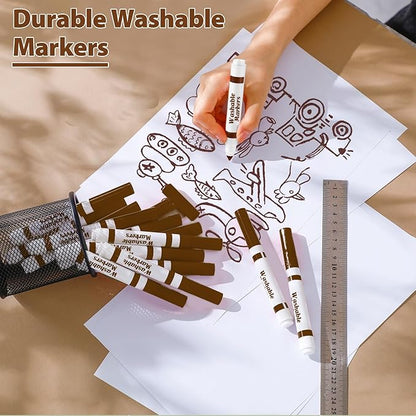 Janlaugh 36 Pcs Dark Brown Washable Markers Bulk Coloring Broad Line Markers for Kids Dark Brown Conical Tip Drawing Pen for School, Travel Art Baby Shower Gender Reveal Party Supplies, Ages 6+