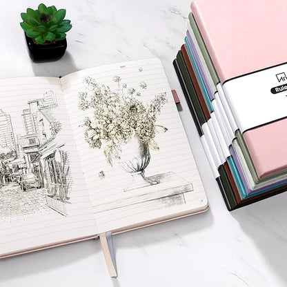 Annecy Lined Journal Notebook, Hardcover Leather Journal for Women & Men, 160 Numbered Pages, Medium 5.5" x 8.25", 100 GSM Thick Paper, Haze Blue