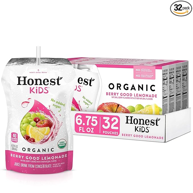 Honest Kids Organic Juice Drink, Berry Berry Good Lemonade, 6.75 Fl Oz Pouches (Pack of 32)