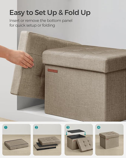 SONGMICS MAZIE Collection - Small Folding Storage Ottoman, Foot Rest Stool, 12.2 x 16.1 x 12.2 Inches, 286 lb Load Capacity, for Living Room, Bedroom, Home Office, Dorm, Light Taupe ULSF102K01