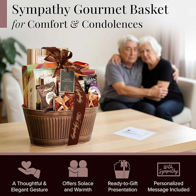 Broadway Basketeers Sympathy Gift Baskets – Bereavement & Condolences Care Package with Gourmet Snacks - Thoughtful Sympathy Gifts Delivery for Loss of Loved One, Funeral, or Kosher Shiva