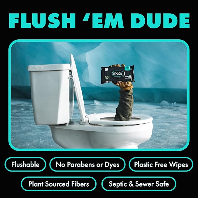 DUDE Wipes - Flushable Wipes Travel Pack - 6 Pack, 108 Count - Mint Chill Extra-Large - Vitamin-E, Aloe Vera, Eucalyptus, and Tea Tree Oils - Septic and Sewer