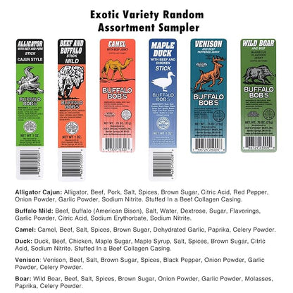 Buffalo Bob's Wild Game Meat Snacks (6 Pack) | Exotic Snack Sampler Box | Gift Baskets for Men | Beef Jerky Gifts | Dad Snack | Random Gifts for Men | Jerky Gift Set | Random Pack