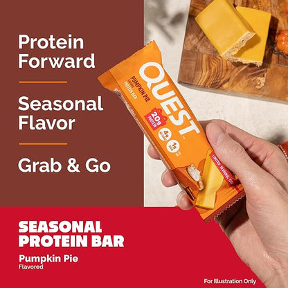Quest Nutrition Pumpkin Pie Protein Bar, 20g Protein, 4g Net Carb, 1g Sugar, Gluten Free, 12 Count