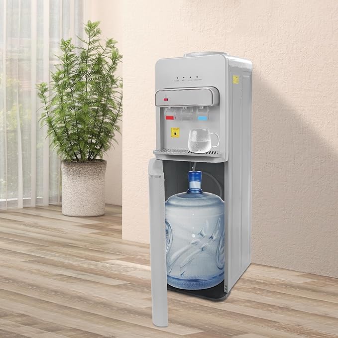 Bottom Loading Water Cooler, Standing Water Dispenser with 3 Temperature Settings - Hot, Cold & Room Water, Water Dispensers for Homes, Kitchens, Offices, Dorms (Silver)