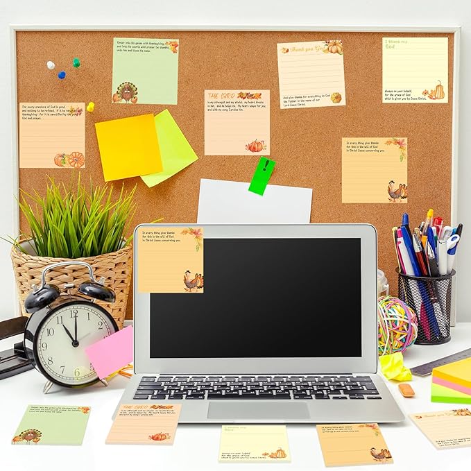 30 Pack Thanksging Christian Sticky Notes - 600 Sheets Religious Notepads Givethanks Bible Verse Quotes Notepads for Message Reminder Gifts Diary Lists Schedules Studying Office School