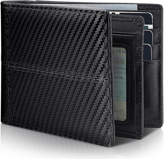 Mens Wallet Bifold Genuine Leather RFID Blocking Wallet for Men with 1 ID Window 13 Card Holders 2 cash pockets 1 Gift Box