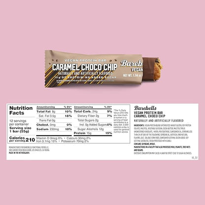 Barebells Protein Bars - Protein Snacks with High Protein - Chocolate Protein Bars - Perfect on The Go Protein Snack & Breakfast Bars (12 Count (Pack of 1), Plant Based - Caramel Choco Chip)