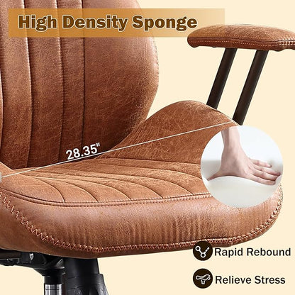 Ergonomic Executive Office Chair with Lumbar Support, Adjustable Height Home Office Desk Chair with Armrests, High Back Padded Headrest Office Chair, Rolling Swivel Computer Gaming Chair, Brown