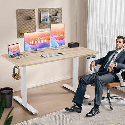 Himimi Electric Standing Desk Adjustable Height,63 x 24 inch Sit Stand up Adjustable Desk with Memory Presets,Portable Computer Desk for Gaming/Working,Free Hook, Lockable Wheels,Mouse Pad,Oak