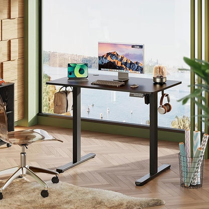 DEVAISE Whole Piece Standing Desk, 48 x 24 Inch Electric Standing Desk with Adjustable Height,Cable Holes, 3-Preset Memory Sit Stand up Desk, One Piece Desktop Computer Desk for Home, Office (Black)