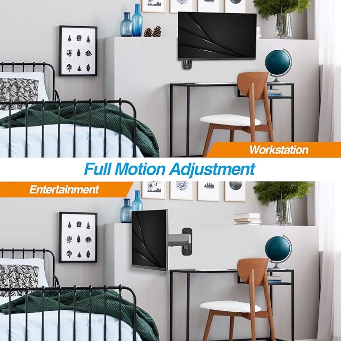 AVLT Single 32" Monitor Wall Mount [Short] fits One Flat/Curved Computer Monitor Full Motion Height Swivel Tilt Rotation Adjustable Monitor Arm - VESA/Cable Management
