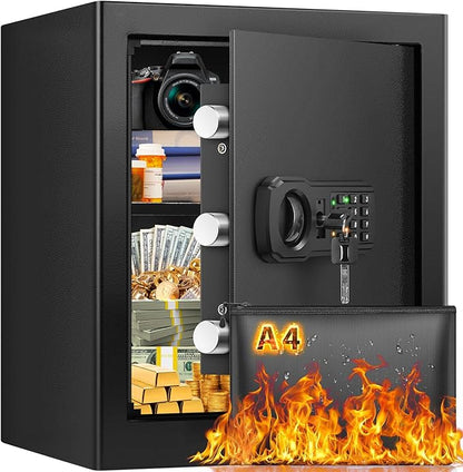 16.53'' Tall Fireproof Safe Box, 2.3 Cuft Home Safety Box with Fireproof Waterproof Bag, Anti-Theft Security Document Safe with Combination Lock & Removable Shelf, Large Safes for Home Cash Medicine