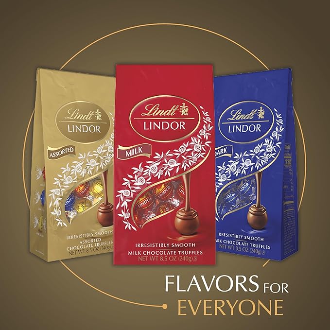 Lindt LINDOR Assorted Chocolate Truffles, Chocolate Candy with Smooth, Melting Truffle Center, Great for Gift Giving, 5.1 oz. Bag (6 Pack)