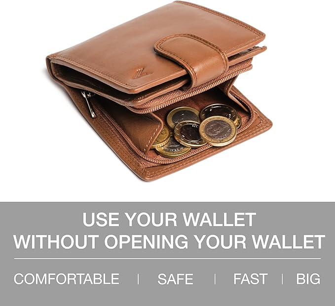 Soft Leather Wallet for Men - Mens Wallet Bifold with Zipper Coin Pocket - Holds Bills, Credit Cards, Coins - Carteras para Hombres Piel - Billeteras de Hombres Cuero Original - RFID Blocking.