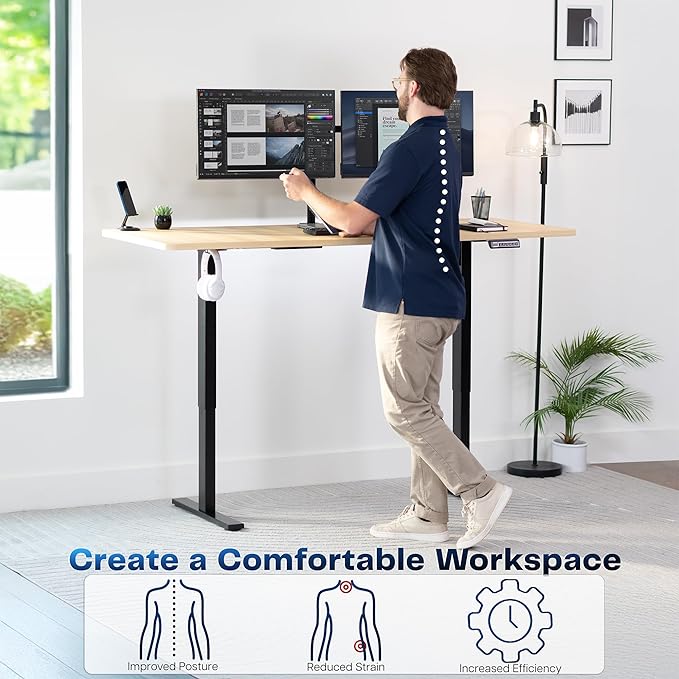 VIVO Electric 71 x 30 in Standing Desk, Memory Height Adjustment, 1B Series, Light Wood Top Black Frame, DESK-KIT-1B7C