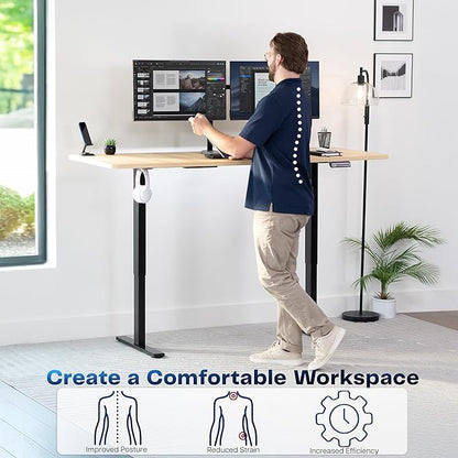 VIVO Electric 71 x 30 in Standing Desk, Memory Height Adjustment, 1B Series, Light Wood Top Black Frame, DESK-KIT-1B7C