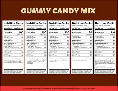 Gummy Candy Mix 2-Pound Bag | Peach Rings, Pencil Bites, Worms, Bottles, Belts | Sour and Sweet Treats
