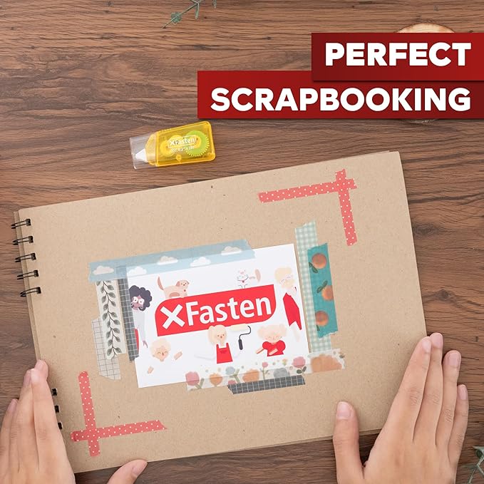Mini Japan Dots Adhesive Roller .20-Inx197-In (985” Total) 8-Pack, Yellow Scrapbook Adhesive Tape Glue Roller Runner, Photo Tape- Scrapbooking-XFasten