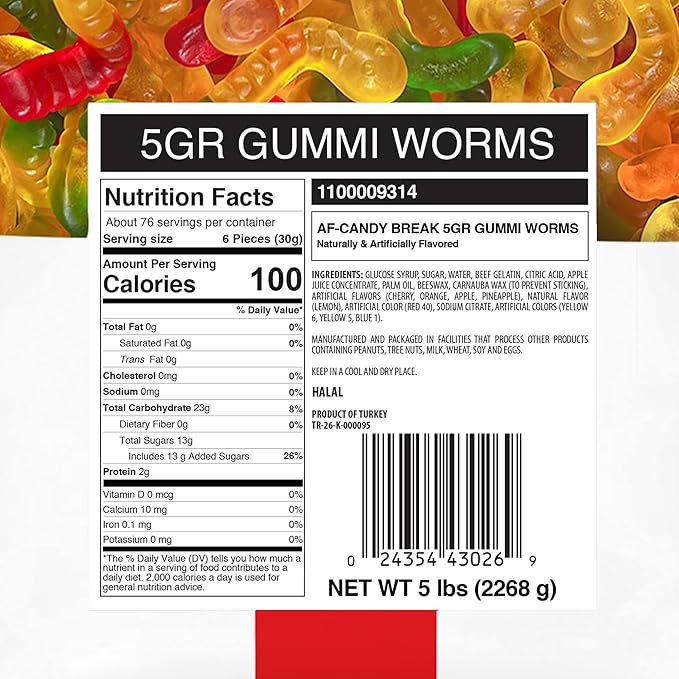 Candy Break Fruity & Sweet Gummy Worms, Gummy Candies with Fruit Flavors, Snacks for Adults & Kids, Chewy Bulk Candy Pack, 5 lbs Share Size Bag, Pack of 1
