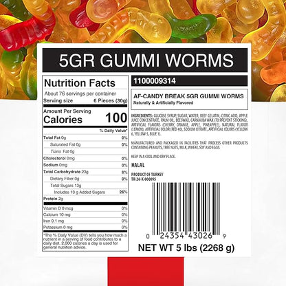 Candy Break Fruity & Sweet Gummy Worms, Gummy Candies with Fruit Flavors, Snacks for Adults & Kids, Chewy Bulk Candy Pack, 5 lbs Share Size Bag, Pack of 1