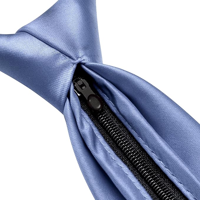 Branduce 3.15"（8cm） Pre-tied Adjustable Zipper Tie and Lapel Pin Solid Necktie Handkerchief Set for Men