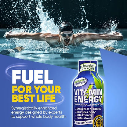 Vitamin Energy Immune+ Extra Strength Energy Shot Blue Raspberry 24 Pack, 260mg Natural Caffeine, B-Vitamins, Citicoline, Green Tea, Immunity & Focus Support, Zero Sugar, Gluten-Free 1.93 fl oz