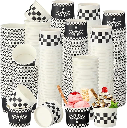 Honeydak 400 Pack 150 ml/ 5 oz Ice Cream Cups for Racing Theme Party Black and White Ice Cream Cups Disposable Treat Paper Dessert Snacks Sundae Container Wedding Birthday Party Supplies
