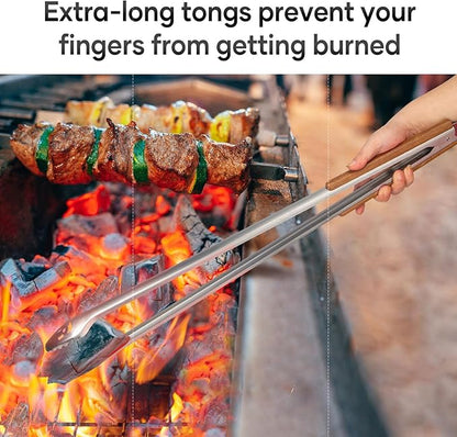 25-Inch Very Long Stainless Steel BBQ Tongs with Extended Luxurious Acacia Handle – Durable and Easy-to-Clean Grilling Tool for Cooking, Kitchen Use, and Outdoor Barbecues