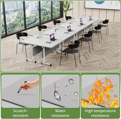 Conference Table, Foldable Conference Room Tables with Silent Wheels, Folding Modular Seminar Meeting Tables, Modern Rectangle Training Table for Office, Boardroom (6, Grey2, 47.2)
