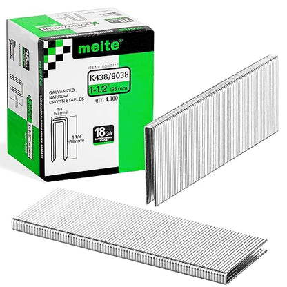 meite 18 Gauge 1/4-Inch Narrow Crown Staples, 1-1/2-Inch Length Heavy Duty Galvanized Upholstery Staples for Electric or Pneumatic Narrow Crown Stapler Guns (8 Boxes)