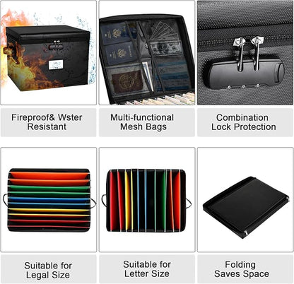 File Box Fireproof Document Box with Lock, Document Safe File Storage Organizer Boxes for Next of Kin Estate Planing Organizer End of Life Planner (Box, Black)