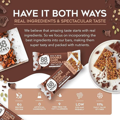 88 Acres Granola Bars | Double Dark Chocolate | Gluten Free, Nut-Free Oat and Seed Snack Bar | Vegan & Non GMO | 12 Pack