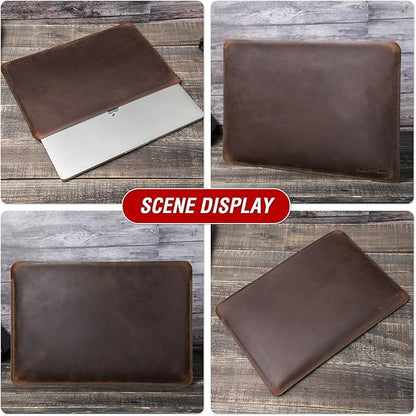 Top Grain Leather 13.3" Slim Laptop Sleeve Protector, Solid Minimalist Vintage Design, Handmade, Compatible with MacBook Pro 13.3" MacBook Air 2022 DELL XPS 13" & Other PC, Coffee 13.3 Inch