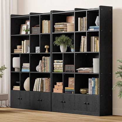 IRONCK Bookshelves and Bookcase, 6 Tiers Large Bookshelf with 4 Doors, Floor Standing Tall Display Storage Shelves for Home Office, Living Room, Bedroom, Black